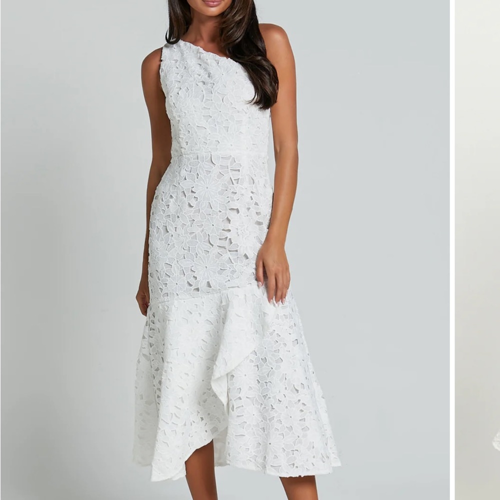 Showpo White Asymmetrical Lace Dress